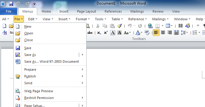 Screen Shot of Word 2010