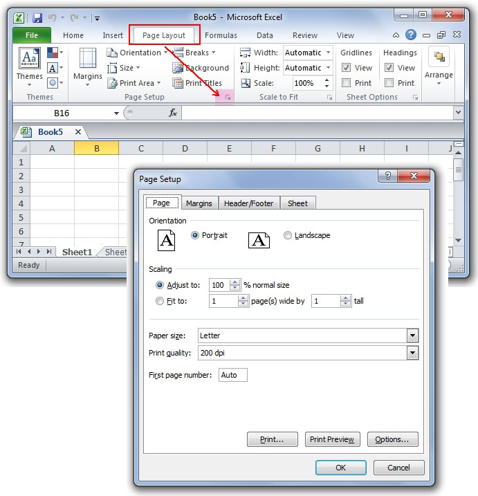 Where is the Page Setup in Microsoft Excel 2007, 2010, 2013, 2016, 2019