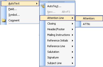 image about Auto Text of Insert Menu in Word 2003
