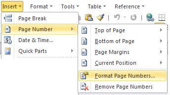 image about Page Number of Insert Menu in Word 2010