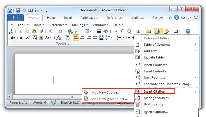 Where Is The Insert Citation Command In Word 2007 2010 2013 2016 