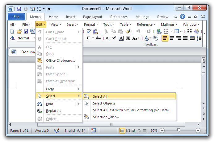 Where Is The Select All Command In Word 2007 And 2010