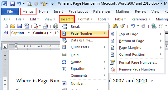 Where Is The Page Number In Microsoft Word 2007 2010 2013 2016 2019 