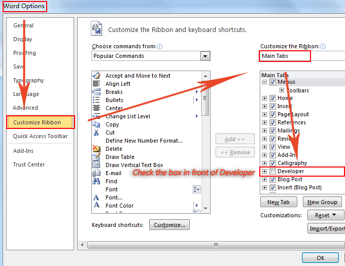 Where Is The Enable Developer Tab In Word 2007 2010 2013 2016 2019 