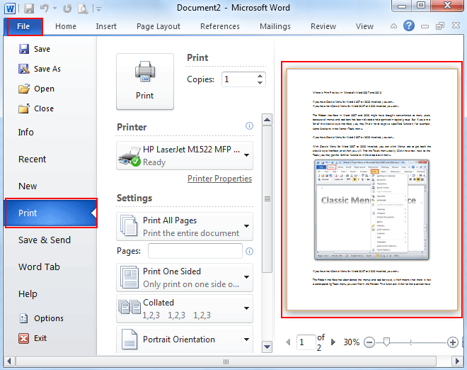 Where Is The Print Preview In Microsoft Word 2007 2010 2013 2016 2019 And 365 2959