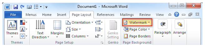 shot: Watermark button in Word 2007/2010 Page Layout Tab