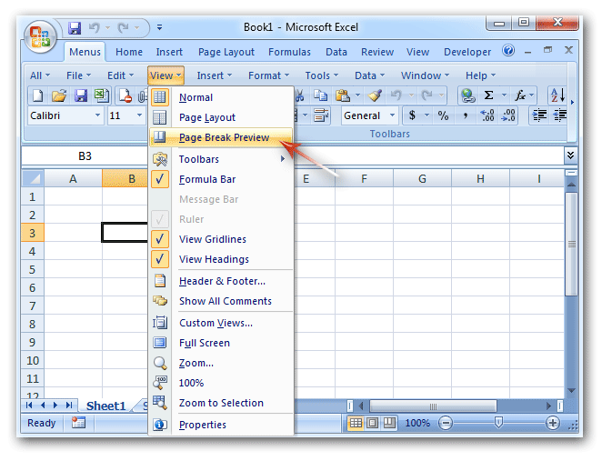 excel 2016 page break preview view