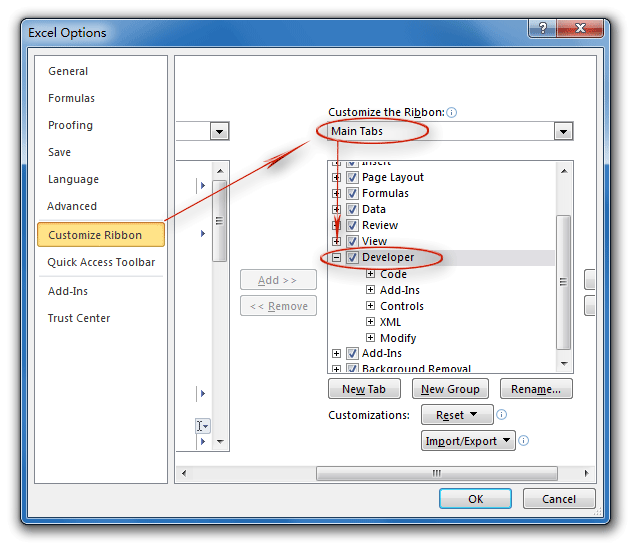 how to open developer tab excel 2007