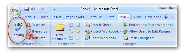 shortcut for spell check in excel