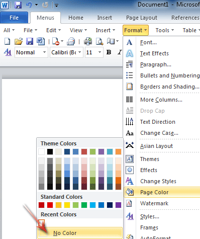 how to change the page color in word