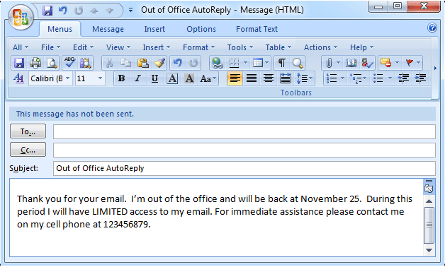 Set Out of Office (Auto Reply) in Outlook 2003, 2007, 2010, 2013, 2016,  2019 and 365
