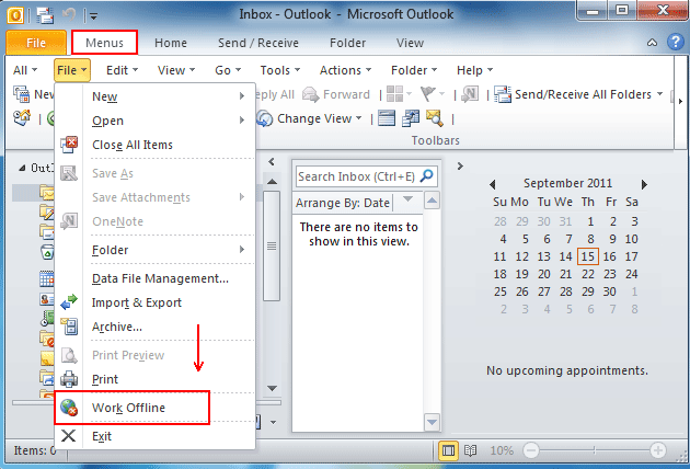 Where Is Work Offline In Microsoft Outlook 2010 2013 2016 2019 And 365