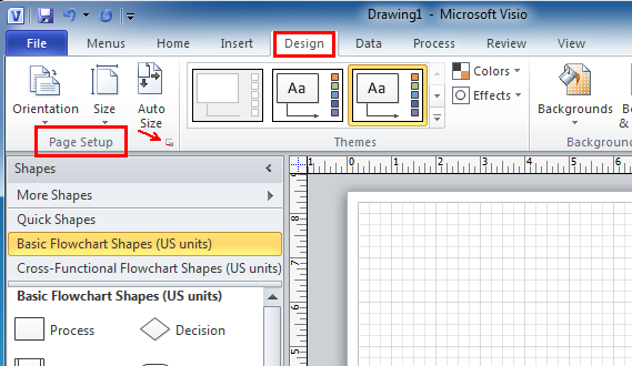 Where is Page in Microsoft Visio 2010, 2013, 2016, and 365
