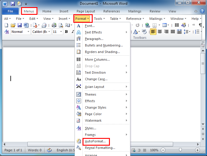 Where Is The Autoformat In Microsoft Word 07 10 13 16 19 And 365