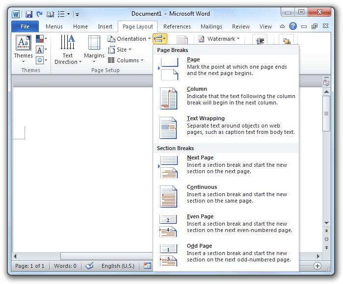 Where Is The Page Break In Microsoft Word 2007 2010 2013 2016 2019 