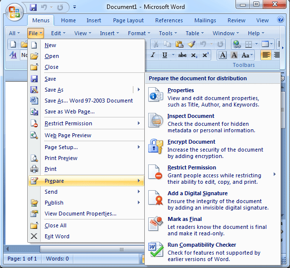 Where Are The Prepare Commands In Microsoft Word 2007 2010 2013 2016 