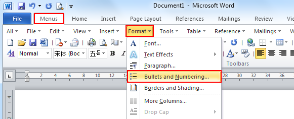 shortcut command for bullet point word