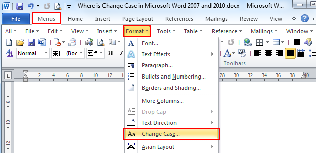 where is change case in word 2013