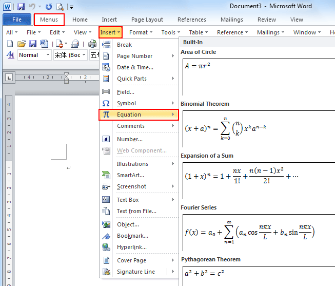 break a microsoft word equation into two lines
