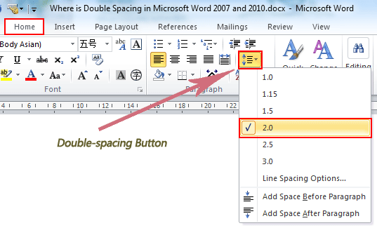 how to double space on microsoft word 2010