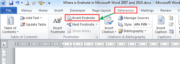 Where Is The Endnote In Microsoft Word 2007 2010 2013 2016 2019 And 365