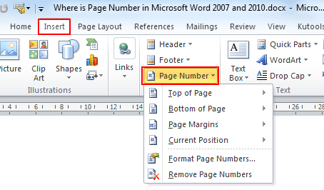 how do i format page numbers in word 2010