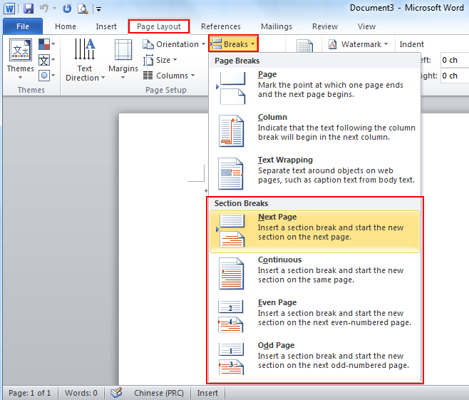 Where Is The Section Break In Word 2007 2010 2013 2016 2019 And 365