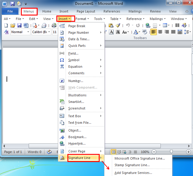 Where Is The Signature Line In Word 2007 2010 2013 2016 2019 And 365