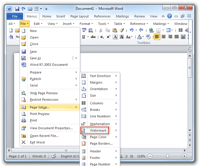 Where Is The Watermark Command In Microsoft Word 2007 And 2010