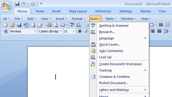 Show Classic Menus and Toolbars on Ribbon of Microsoft Office 2007