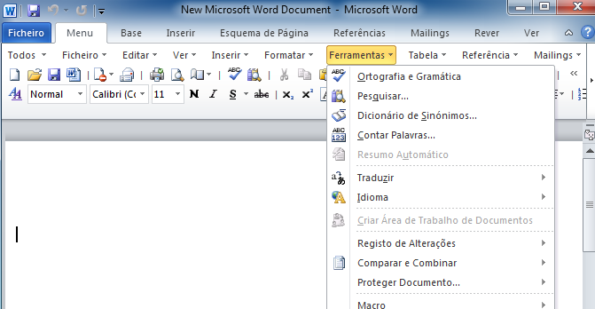 Onde está o Menu Ferramentas no Microsoft Word 2007, 2010 e 2013