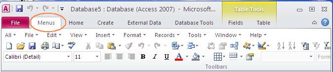 ms access menu examples