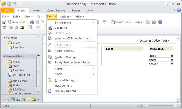 screenshot of Classic Menu for Outlook 2010